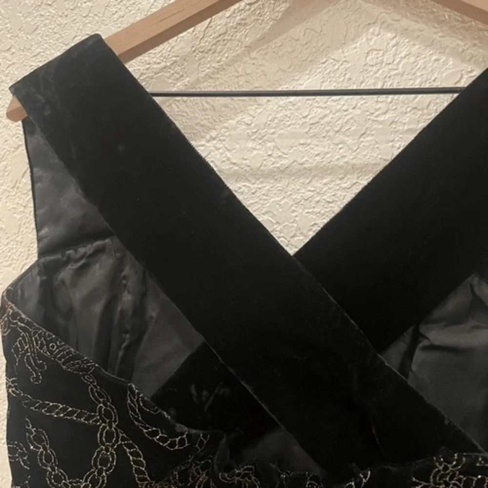 Vintage Jessica McClintock‎ Gunne Sax Black 80's Goth Glam Glitter Chain Dress M